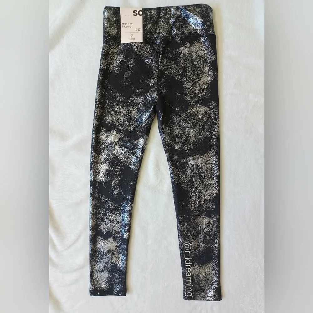 SOLD❣️ NWT Girls SO® Cozy Lined Leggings Size 7 In Black Foil - Picture 3 of 5